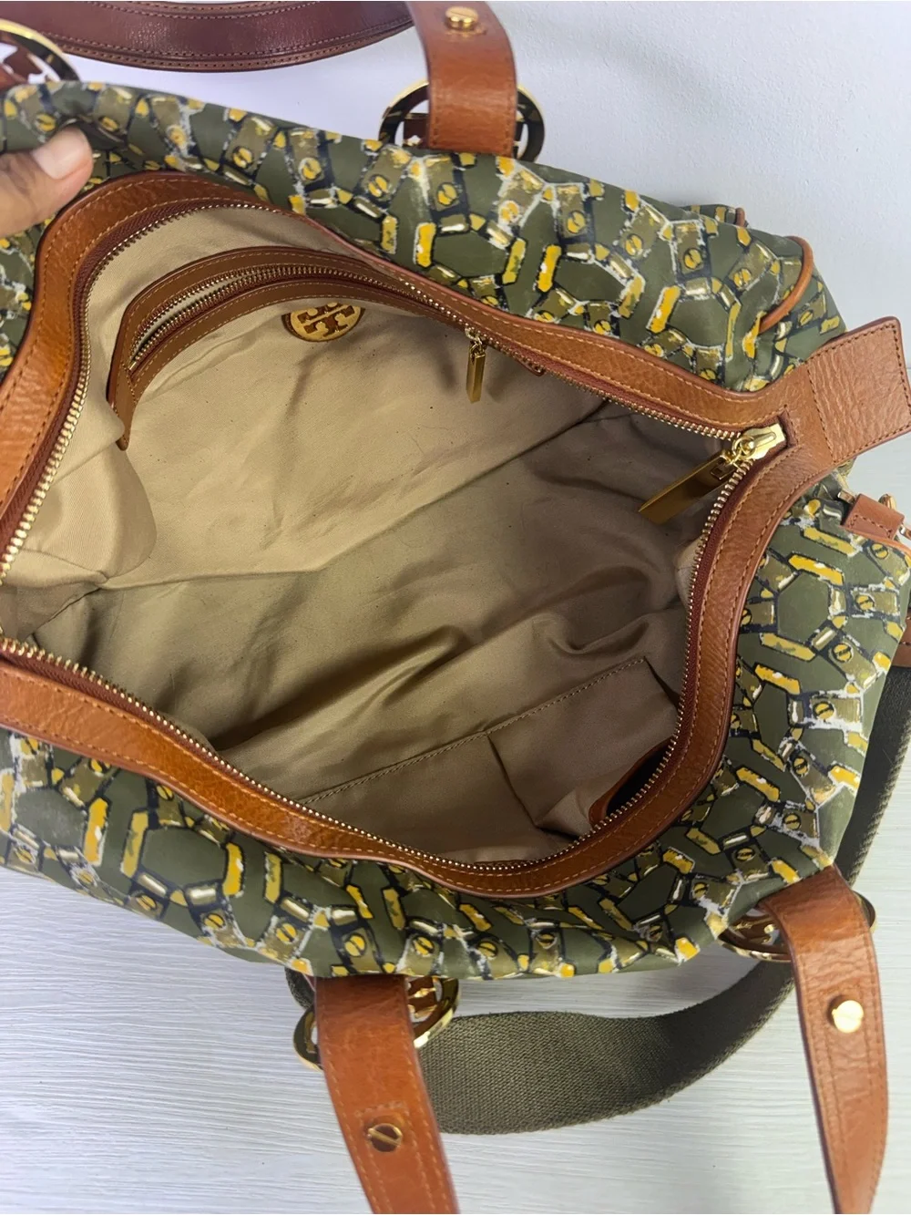 Tory Burch Green Chain duffle Bag with long strap